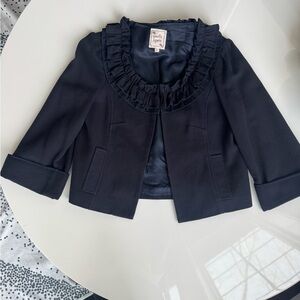 Nanette Lepore Navy Ruffle Collar Cropped Blazer